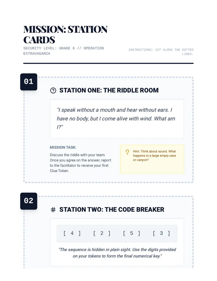 Escape Room Puzzle Cards Worksheet
