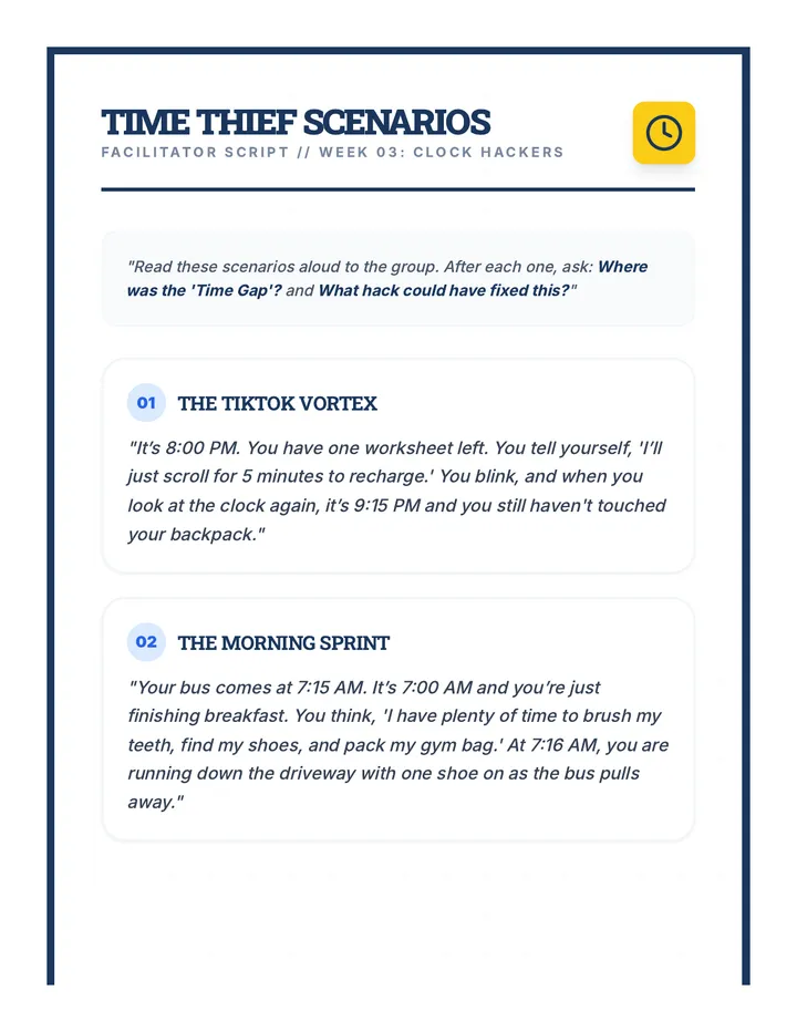Time Thief Scenarios Script