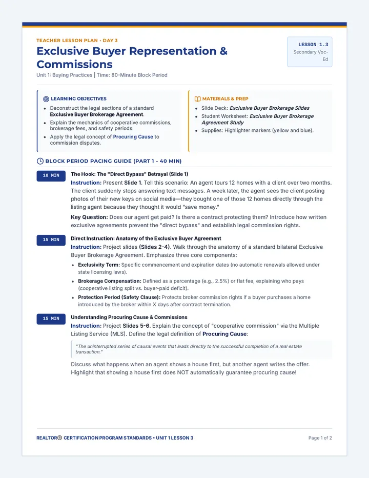 Exclusive Agency Lesson Plan