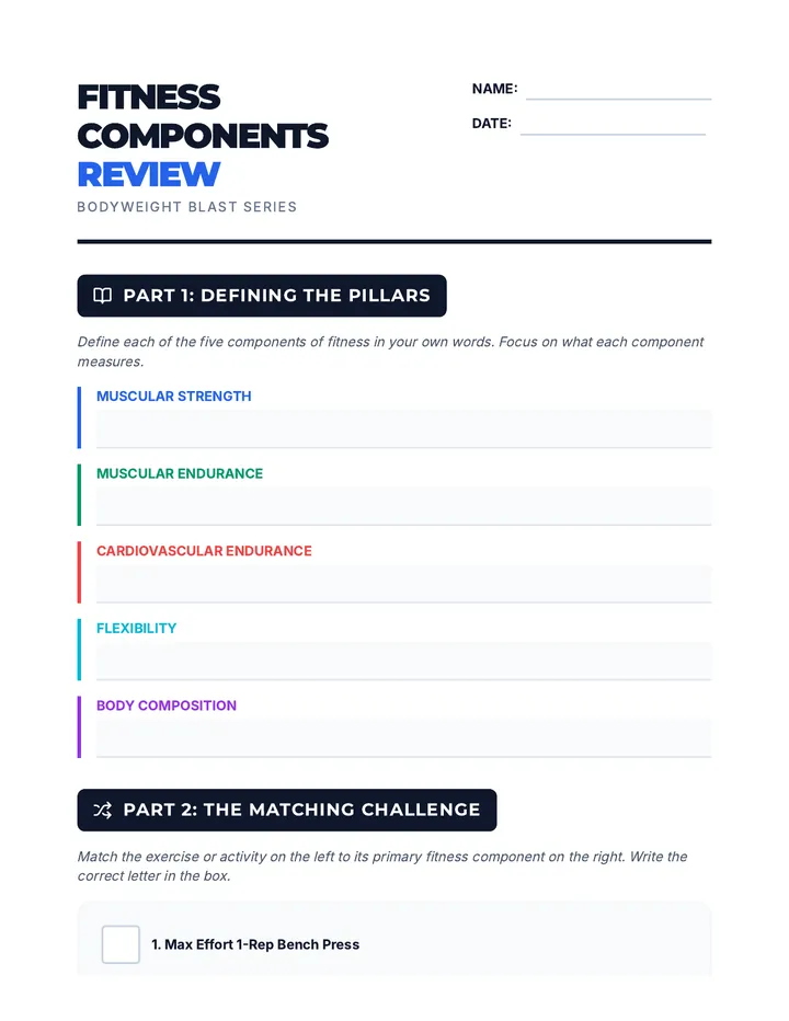 Fitness Components Review Worksheet Expanded
