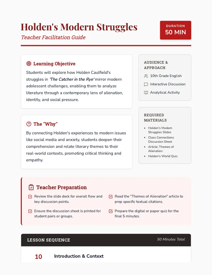 Holden Modern Struggles Lesson Plan