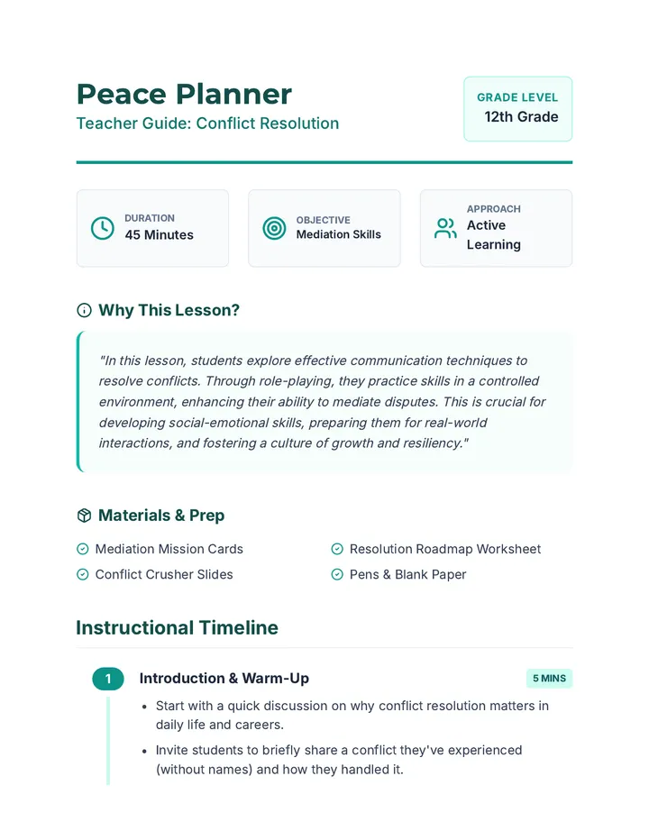 Peace Planner Teacher Guide