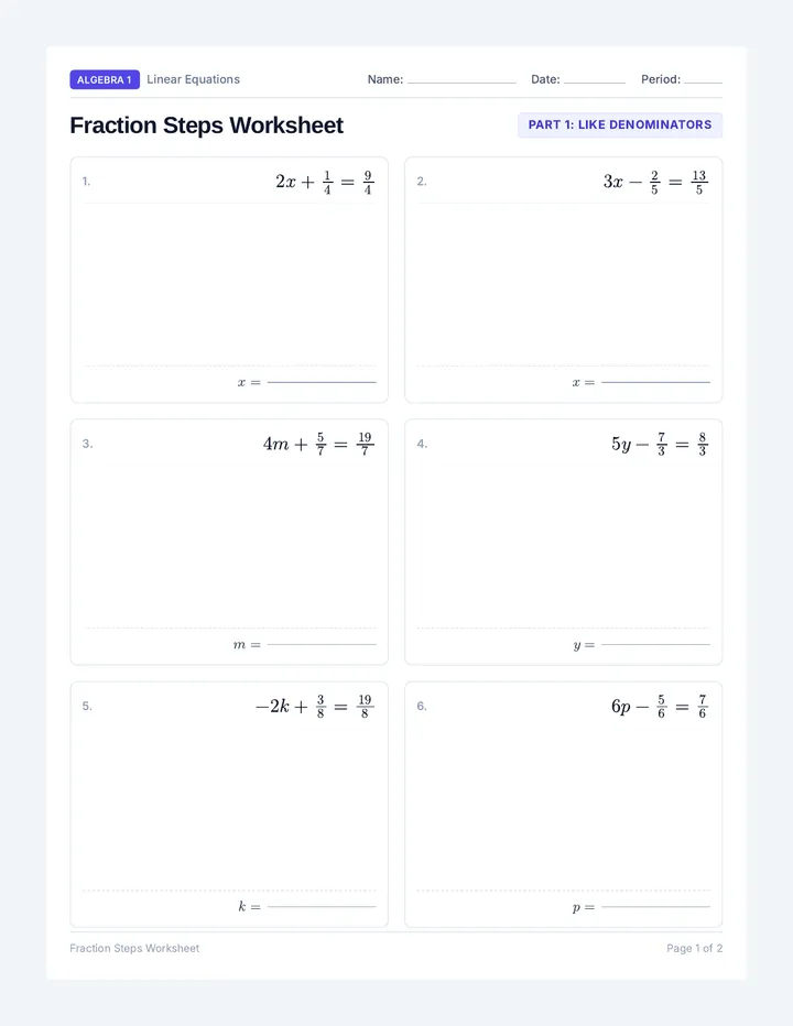Fraction Steps Worksheet