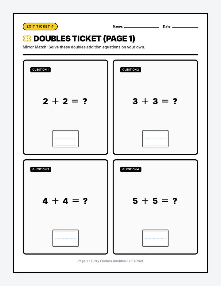 Furry Friends Doubles Exit Ticket