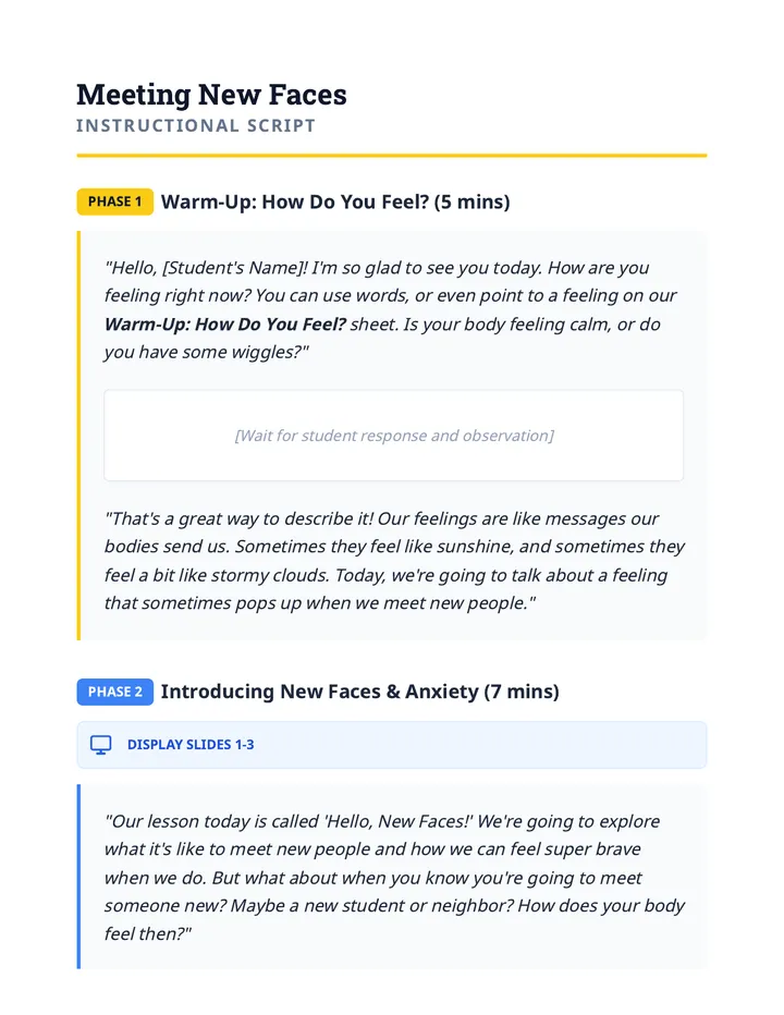 Hello New Faces Teacher Script