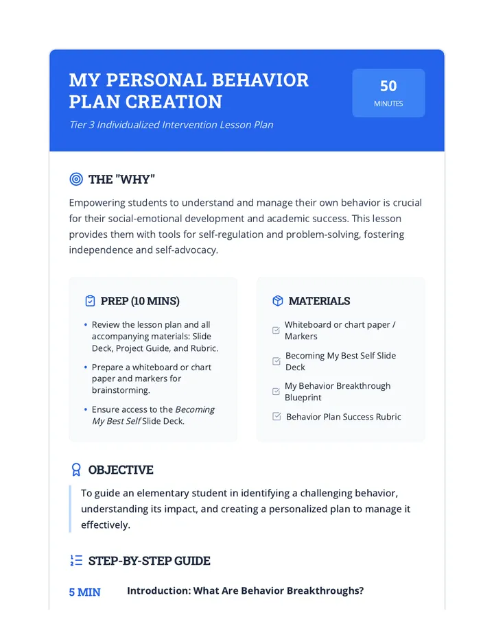 Behavior Breakthrough Lesson Plan