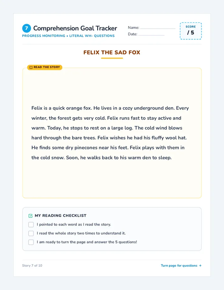 Fox Comprehension Sheet