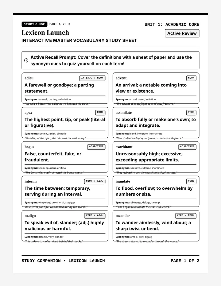 Lexicon Launch Study Guide