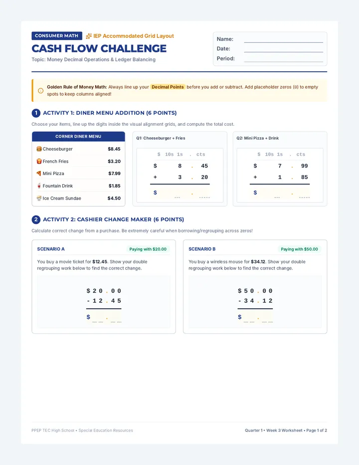 Cash Flow Student Worksheet