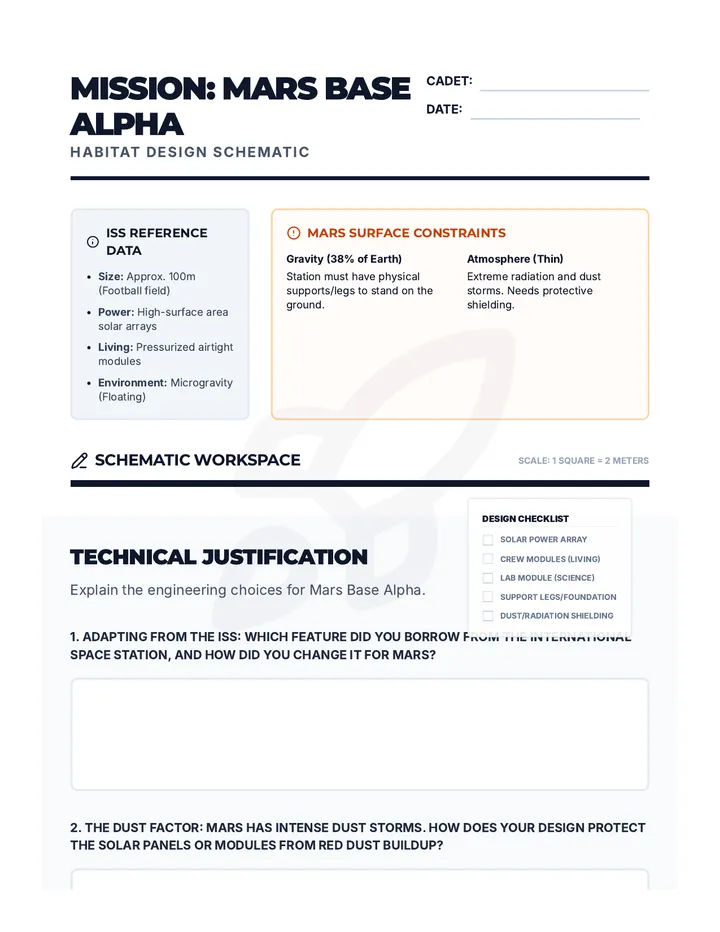 Mars Base Alpha Worksheet