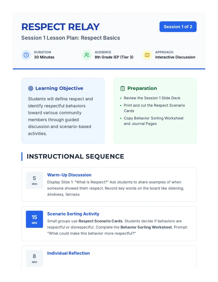 Respect Relay Session 1 Lesson Plan