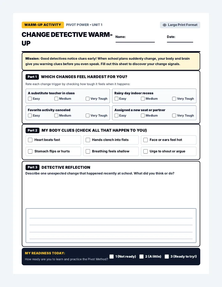 Change Detectives Warmup Worksheet