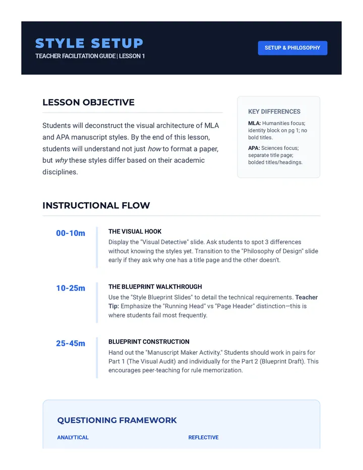 Style Setup Teacher Guide