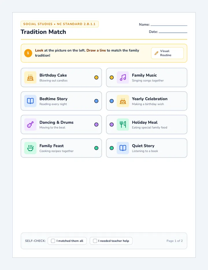 Tradition Match Worksheet