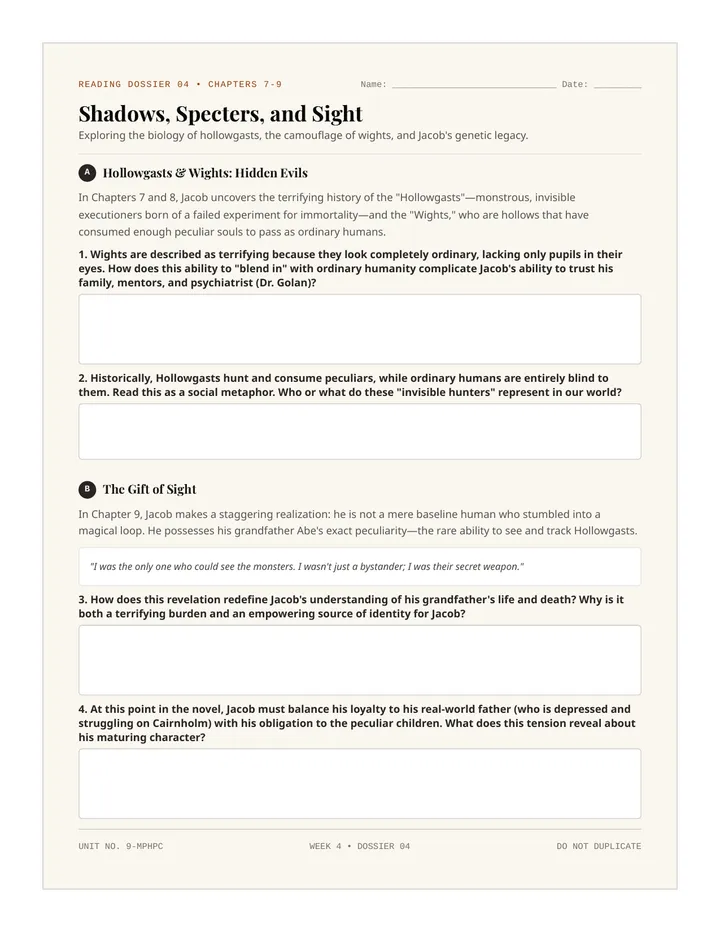 Shadows and Specters Worksheet
