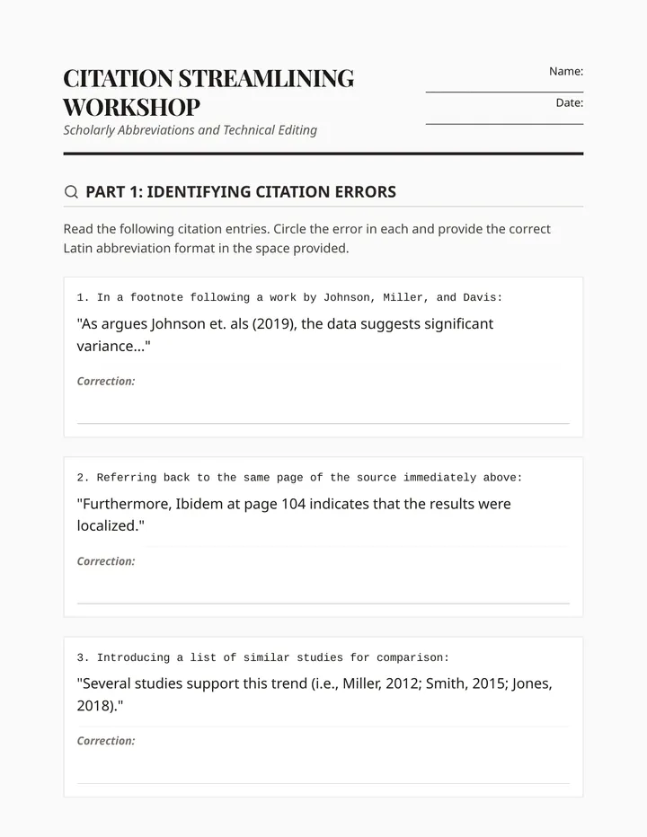 Citation Streamlining Worksheet
