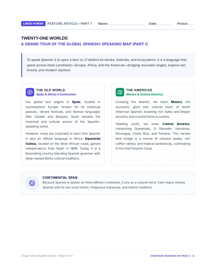 Twenty One Worlds Worksheet