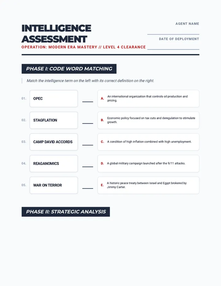Modern Era Vocabulary Quiz