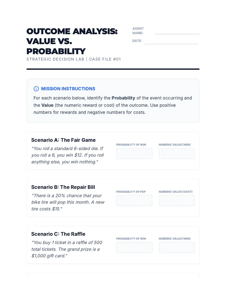 Value of Choices Worksheet