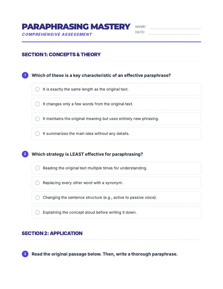 Paraphrasing Mastery Test
