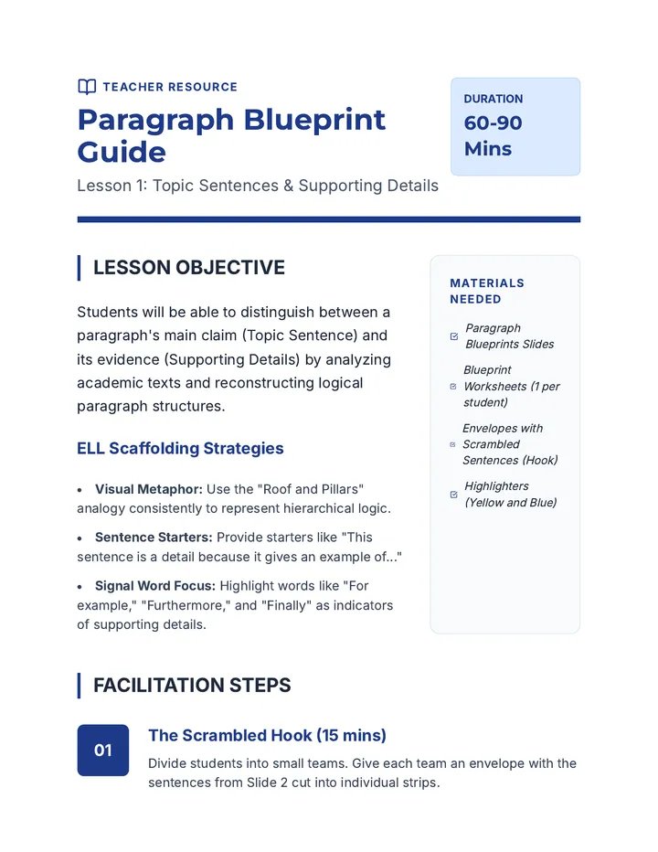 Paragraph Blueprint Teacher Guide
