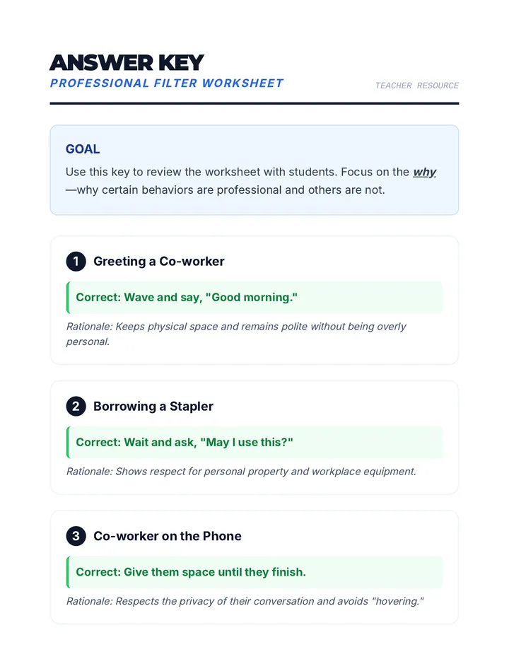 Professional Filter Answer Key