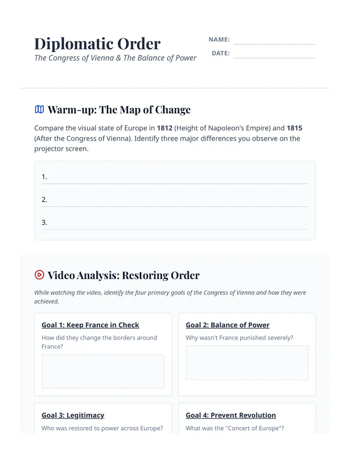 Diplomatic Order Worksheet