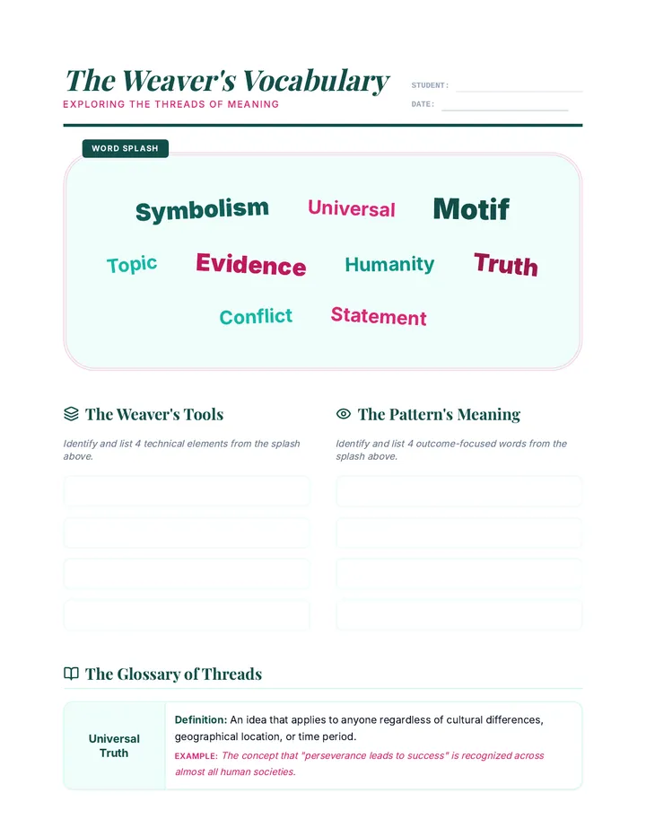 Theme Weaver Word Splash Worksheet