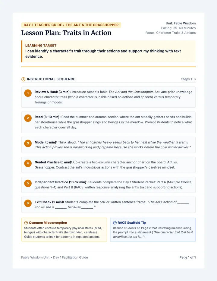 Traits in Action Lesson Plan