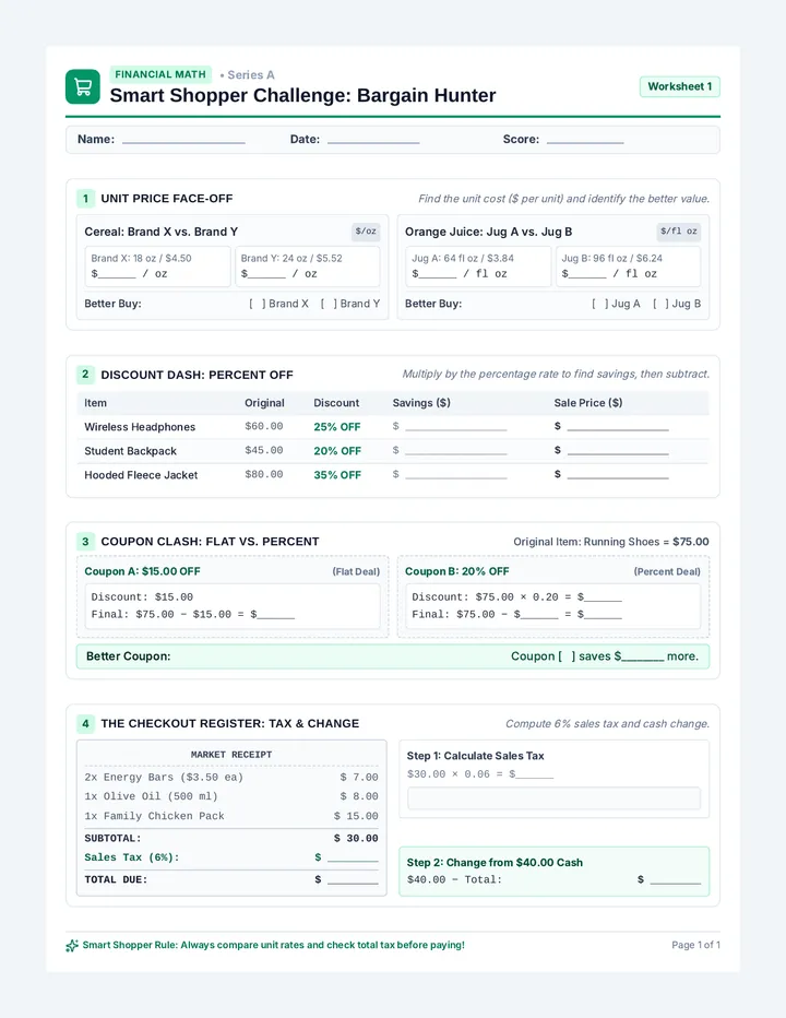 Bargain Hunter Worksheet