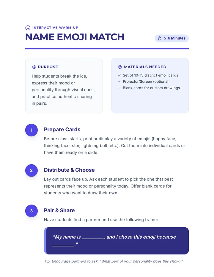Name Emoji Match Warm Up