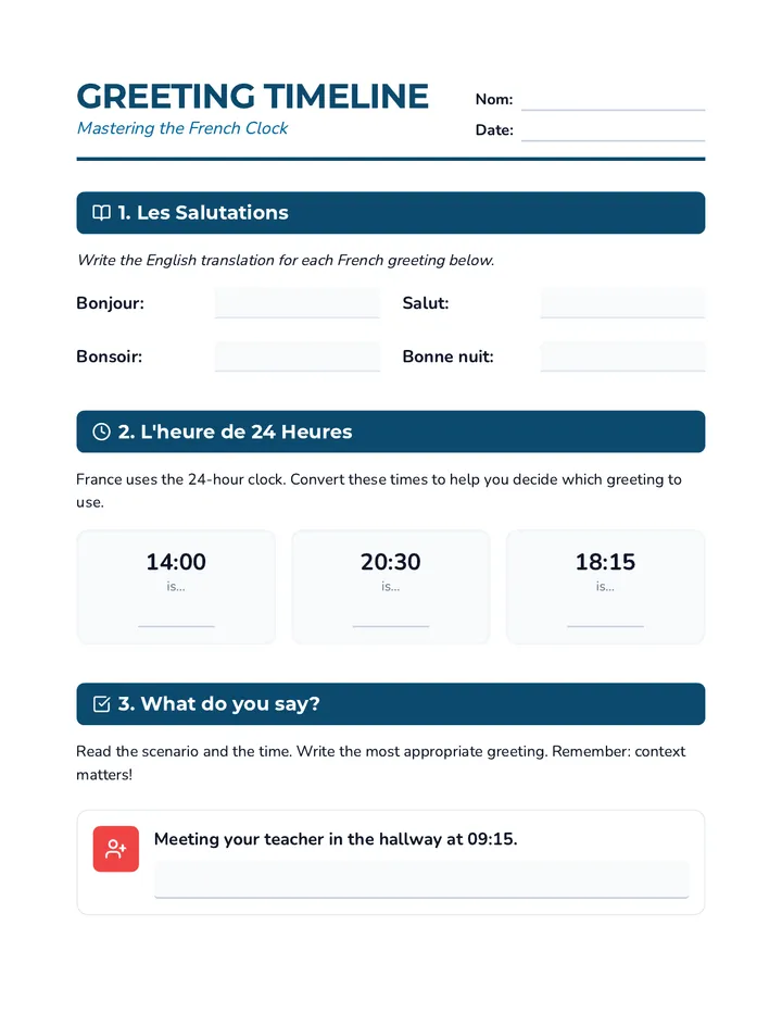 Greeting Time Worksheet