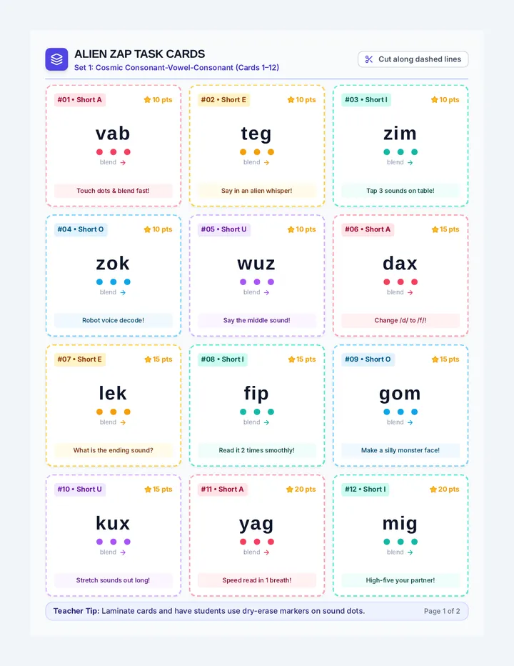 Alien Zap Task Cards