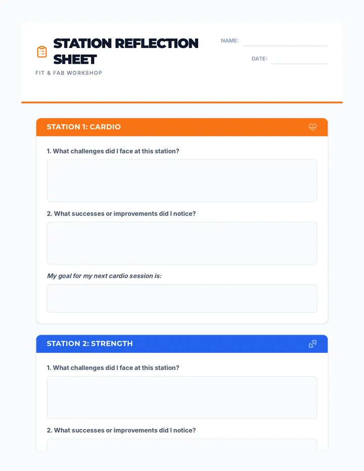 Station Reflection Sheet Worksheet