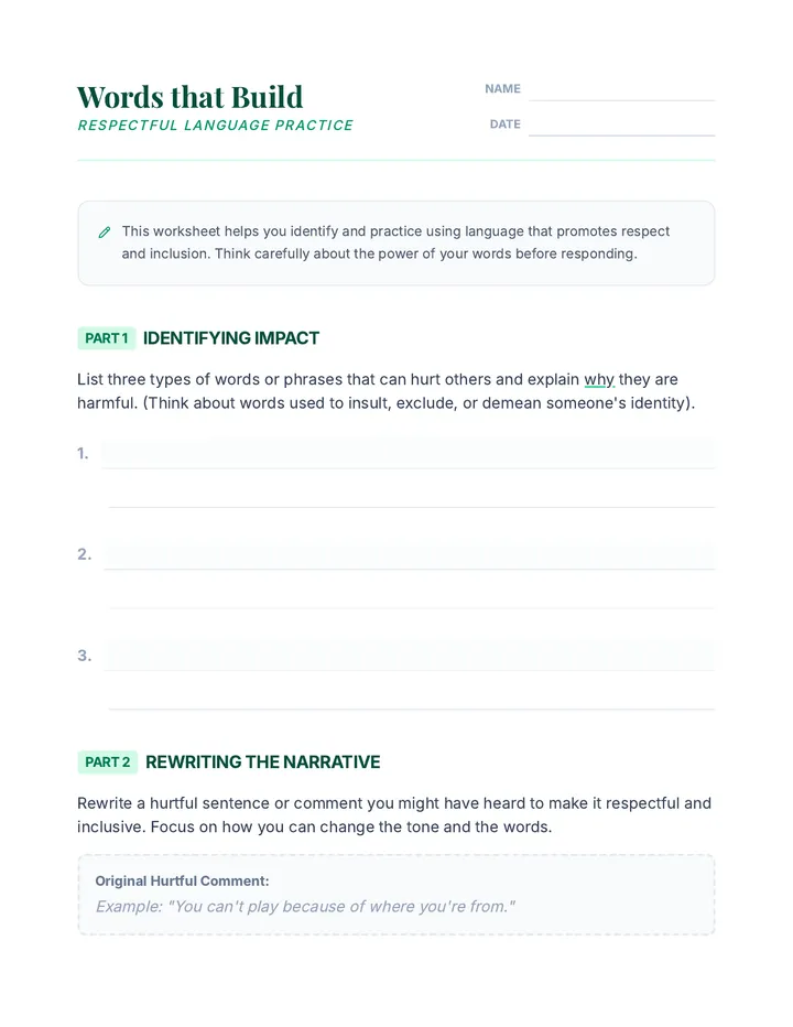 Words that Build Worksheet