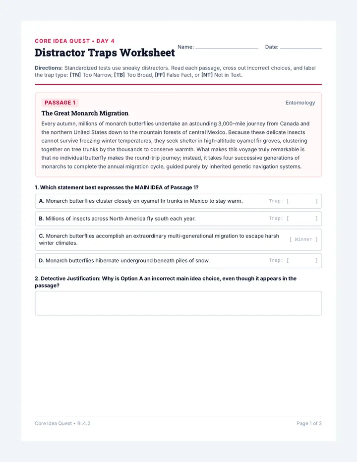 Distractor Traps Worksheet