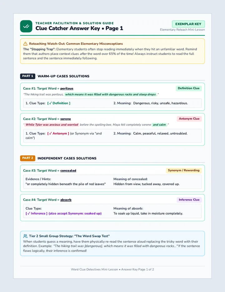 Clue Catcher Answer Key