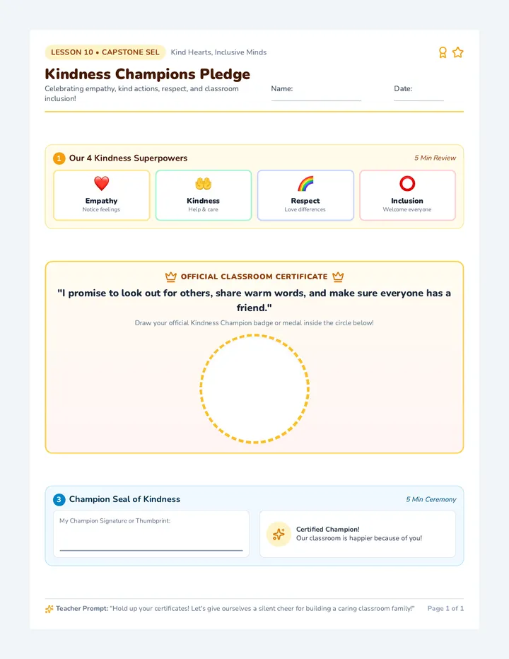 Kindness Champions Pledge Sheet