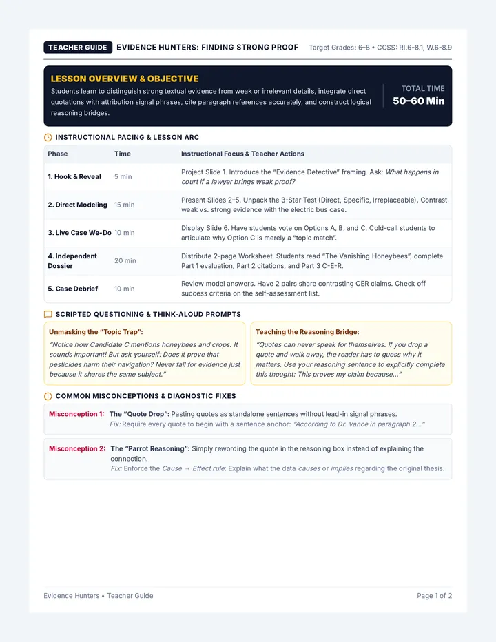 Evidence Hunters Teacher Guide