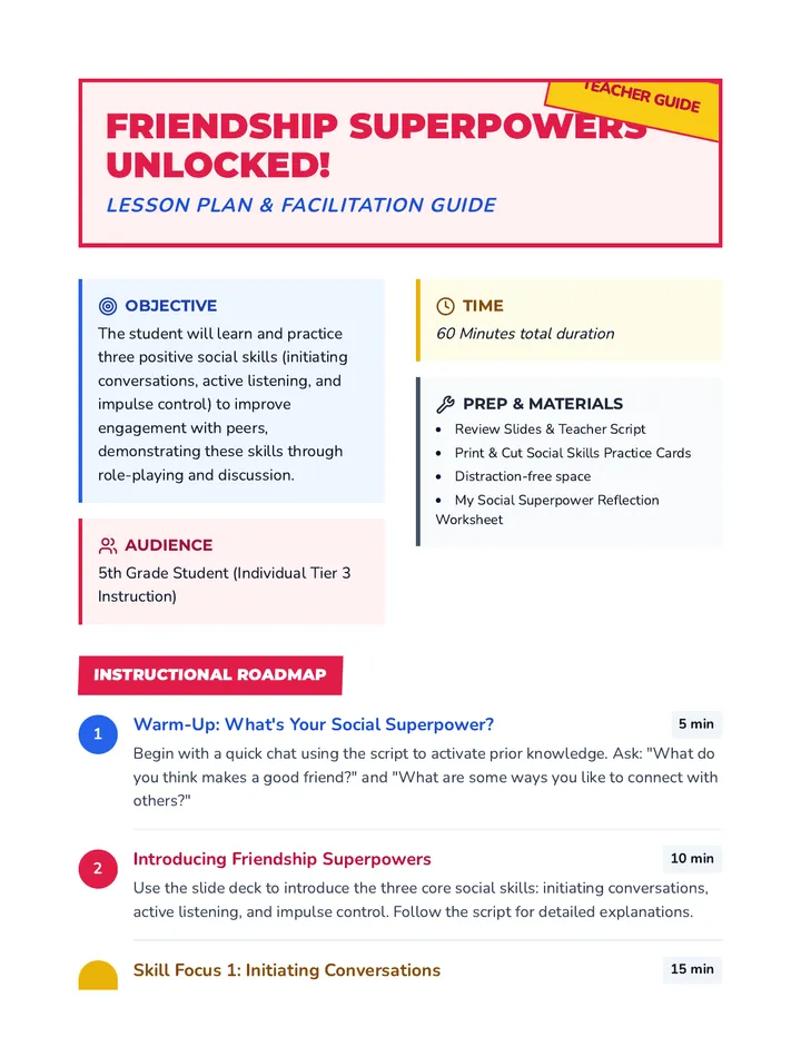 Friendship Superpowers Lesson Plan