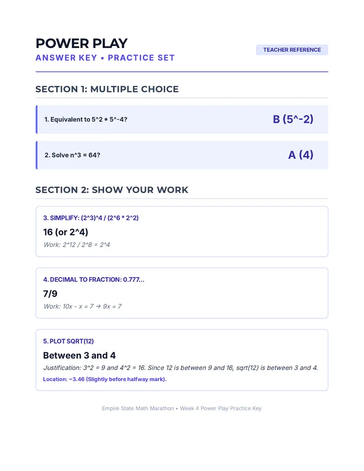Power Play Practice Set Answer Key