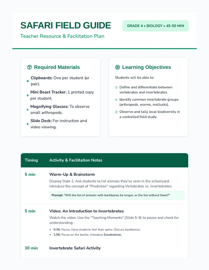 Safari Field Guide Teacher Resource