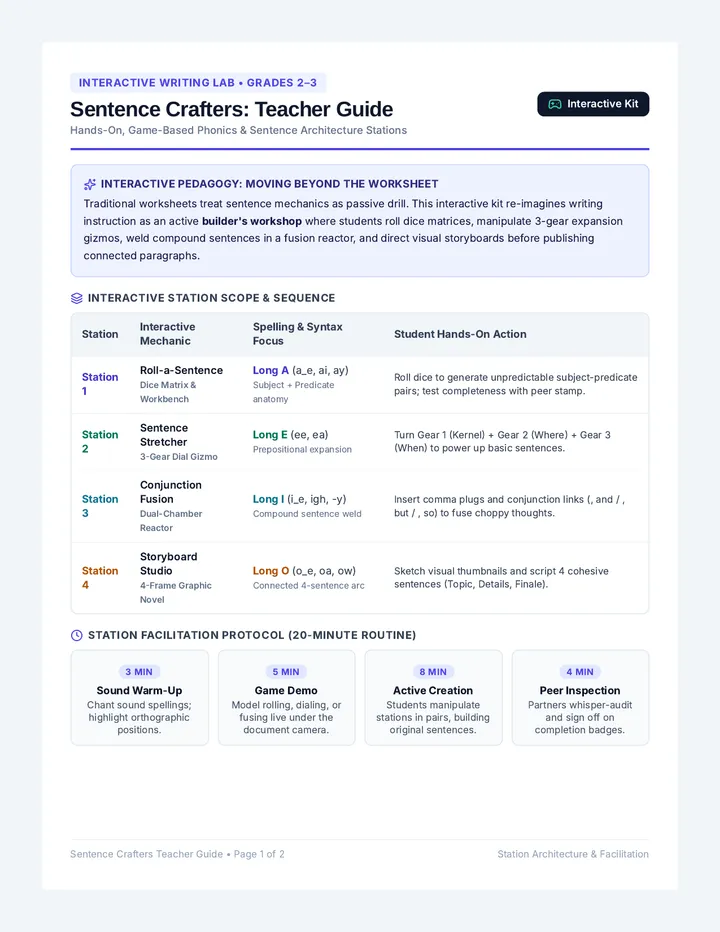Sentence Crafters Teacher Guide