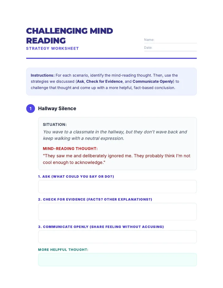 Challenging Mind Reading Worksheet