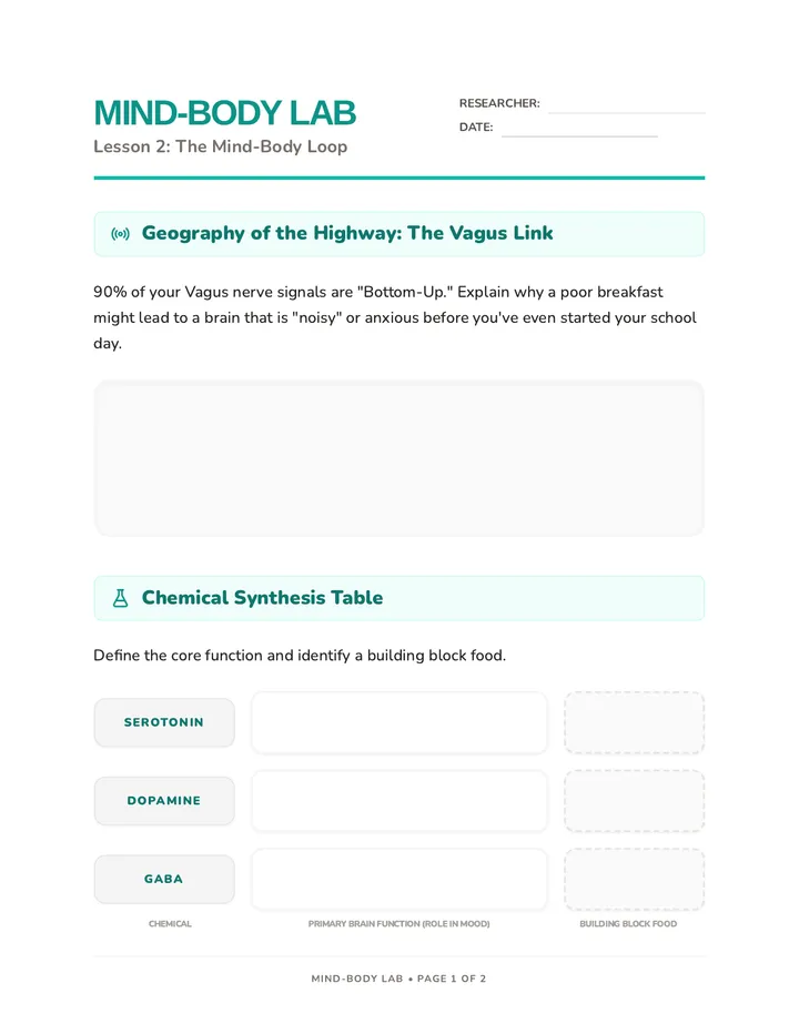 Brain Power Challenge Worksheet