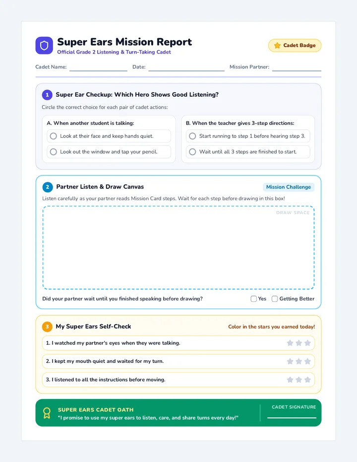 Super Ears Mission Worksheet