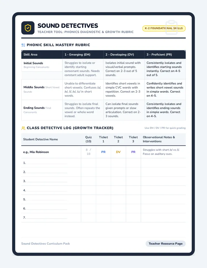 Sound Detectives Growth Rubric