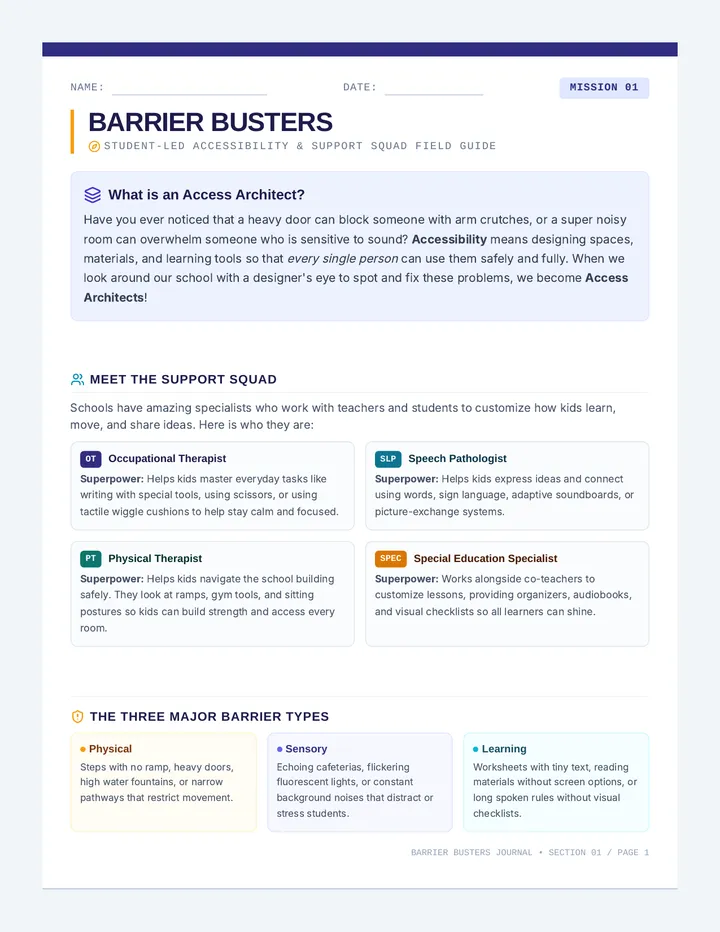 Barrier Busters Journal page 1