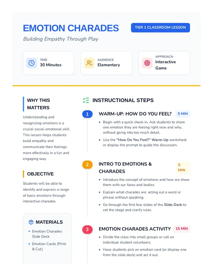 Emotion Charades Lesson Plan