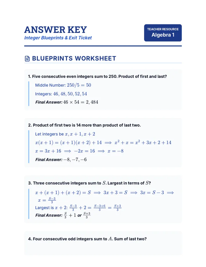 Integer Architect Answer Key